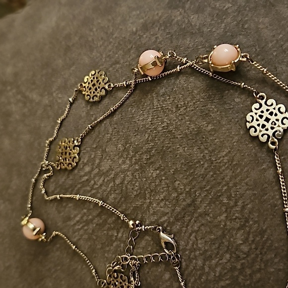 VTG Filigree Pink Beaded Long Station Sweater Necklace - Picture 5 of 8